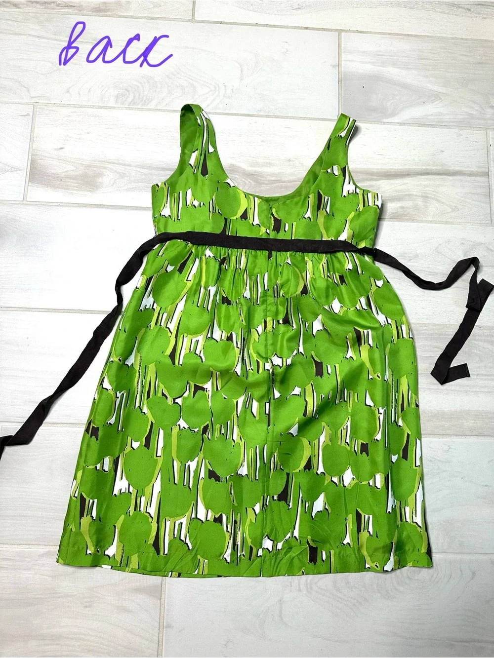Michael Kors 100% Silk Green Abstract Print Empire Waist Dress Women 8 M Apple